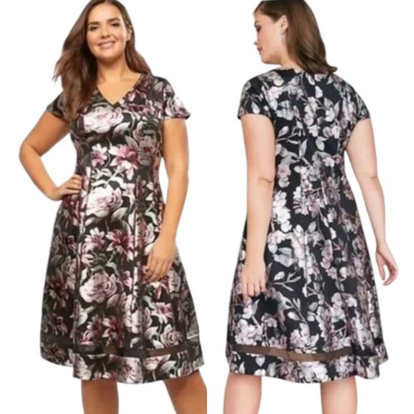 Lane Bryant Floral Foil Fit & Flare Knee Length Dress Size 14/16 NWOT - Picture 1 of 5